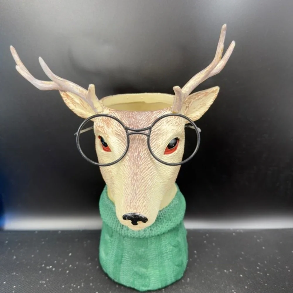 Ashland Deer Head Vase Vessel Decorative Container Glasses Green Sweater‎ Resin